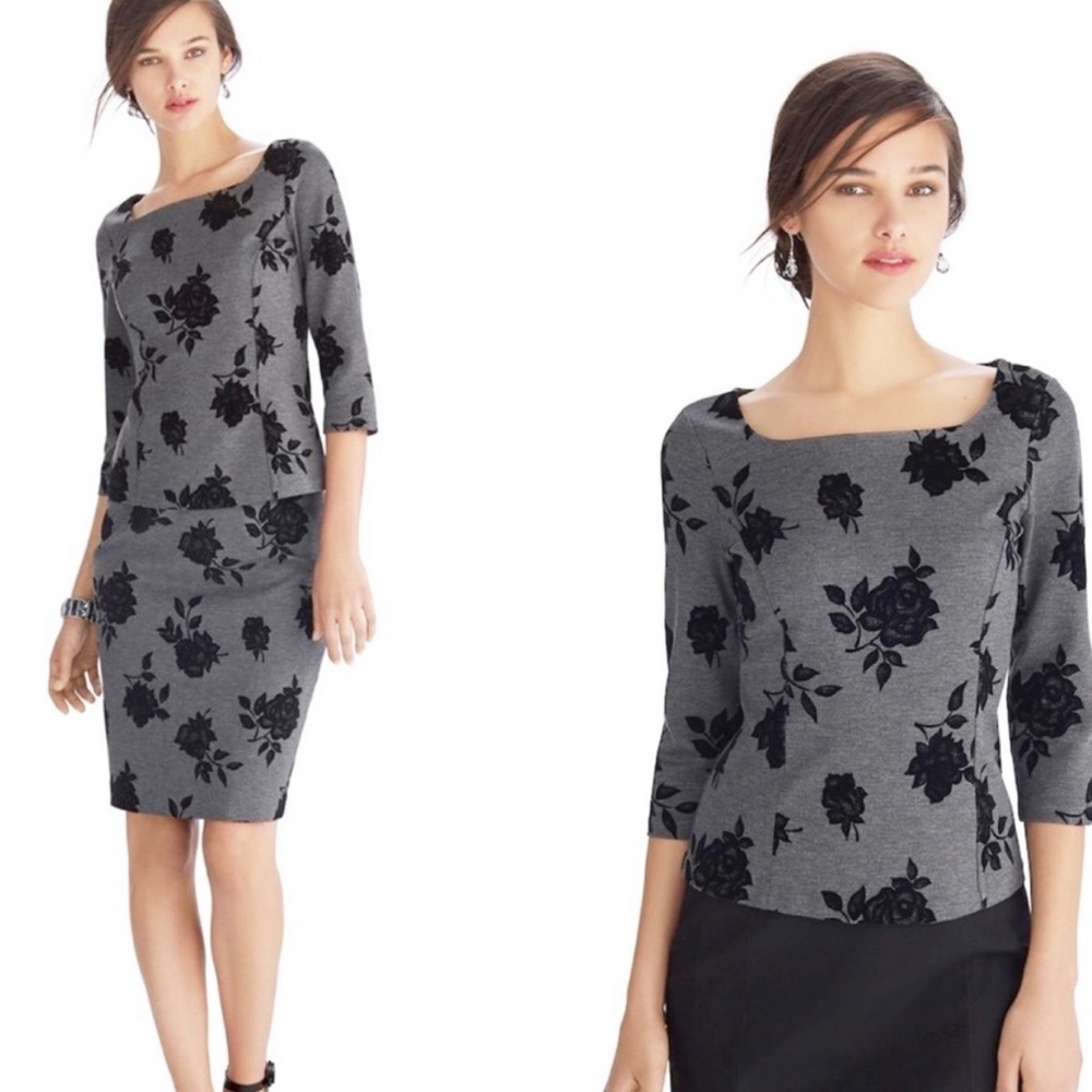 NWT White House Black Market Gray Floral Skirt Set